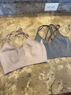 Aerie Ribbed Bralette Set in Blush and Heather Gray